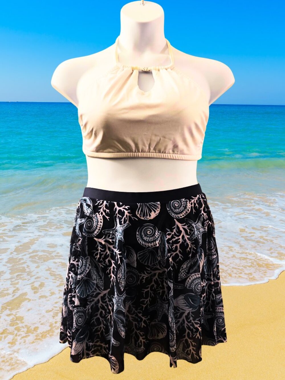 VENUS Ivory Halter Swim Top & BloomChic Seashell Swim Skirt Set Women's 16